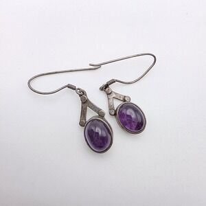 Vintage SAJEN Bali Signed Earrings Amethyst 925 Sterling Silver‎ Dangle GENUINE